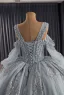 High-end Grey Beading Pearl Sequins Quinceañera Prom Dresses 2025 Ball Gown Square Neckline Short Sleeve Backless Court Train Formal Dresses