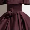 Vintage Burgund Satyna Sukienki Na Bal 2024 Suknia Balowa Przy Ramieniu Kótkie Rękawy Bez Pleców Długie Bal Sukienki Wizytowe