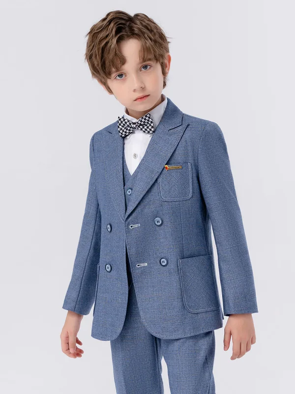 Pool Blue 6-piece Long Sleeve Wedding Boys Wedding Suits 2024 Body Jewellery Coat Pants Shirt Tie Vest