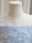 Chic / Beautiful Sky Blue Appliques Beading Pearl Sequins Birthday Flower Girl Dresses 2024 A-Line / Princess Scoop Neck Short Sleeve Tulle Floor-Length / Long
