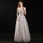 Charming Grey Evening Dresses 2022 A-Line / Princess Strapless Sleeveless Beading Pearl Backless Bow Floor-Length / Long Evening Party Formal Dresses