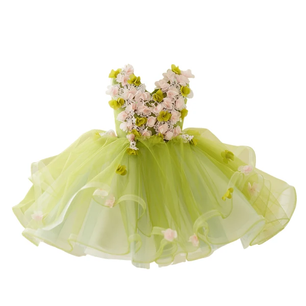 Flower Fairy Sage Green Appliques Birthday Short Flower Girl Dresses Ball Gown 2023 V-Neck Sleeveless Flower Girl Dresses