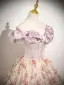 Elegant Blushing Pink Printing Prom Dresses 2025 Ball Gown Ruffle Off-The-Shoulder Sleeveless Backless Floor-Length / Long Prom Formal Dresses