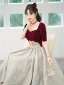 Chic / Beautiful Burgundy Suede Homecoming Graduation Dresses 2022 A-Line / Princess Square Neckline Short Sleeve Backless Floor-Length / Long Formal Dresses