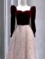 Elegant Burgundy Beading Sequins Velvet Prom Dresses 2024 A-Line / Princess Square Neckline Long Sleeve Backless Bow Floor-Length / Long Prom Formal Dresses