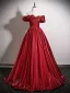 Elegant Red Flower Prom Dresses 2025 Ball Gown Off-The-Shoulder Short Sleeve Backless Floor-Length / Long Formal Dresses