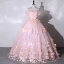 Flower Fairy Blushing Pink Appliques Prom Dresses 2023 Ball Gown Off-The-Shoulder Outdoor / Garden Short Sleeve Backless Floor-Length / Long Prom Formal Dresses