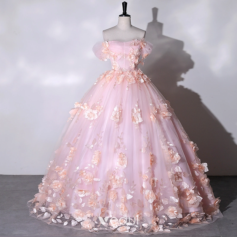 Flower Fairy Blushing Pink Appliques Prom Dresses 2023 Ball Gown Off-The-Shoulder Garden Flower Fairy Blushing Pink Appliques Prom Dresses 2023 Ball Gown Off-The-Shoulder Garden