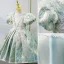 Modern / Fashion Mint Green Pearl Sequins Lace Flower Birthday Flower Girl Dresses 2022 Ball Gown Puffy Short Sleeve Scoop Neck Floor-Length / Long Flower Girl Dresses