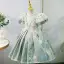 Modern / Fashion Mint Green Pearl Sequins Lace Flower Birthday Flower Girl Dresses 2022 Ball Gown Puffy Short Sleeve Scoop Neck Floor-Length / Long Flower Girl Dresses