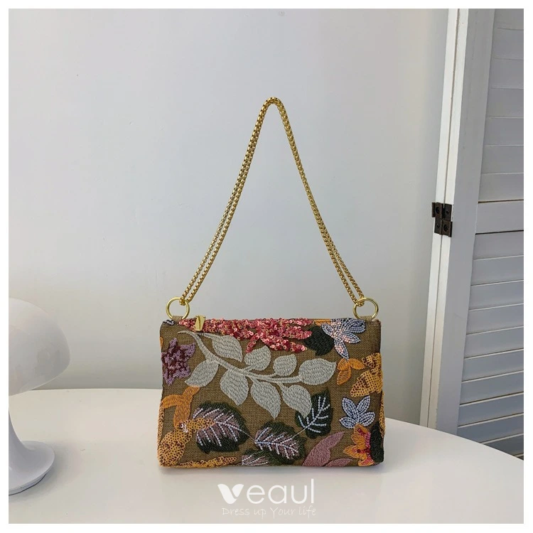 Vintage Retro Embroidered Sequins Clutch Bag