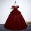 Vintage / Retro Navy Blue Beading Tassel Prom Dresses 2024 Ball Gown Off-The-Shoulder Short Sleeve Backless Floor-Length / Long Prom Formal Dresses