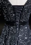 Scintillantes Noire Paillettes Robe De Bal 2024 Princesse Encolure Carrée Noeud Manches Courtes Dos Nu Longue Promo Robe De Ceremonie