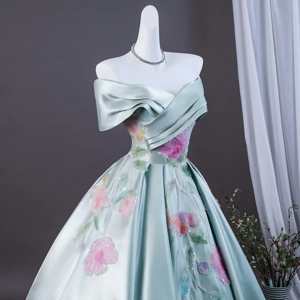 Élégant Vert Citron Perlage Paillettes Appliques Robe De Bal 2026 Robe Boule De l'épaule Manches Courtes Dos Nu