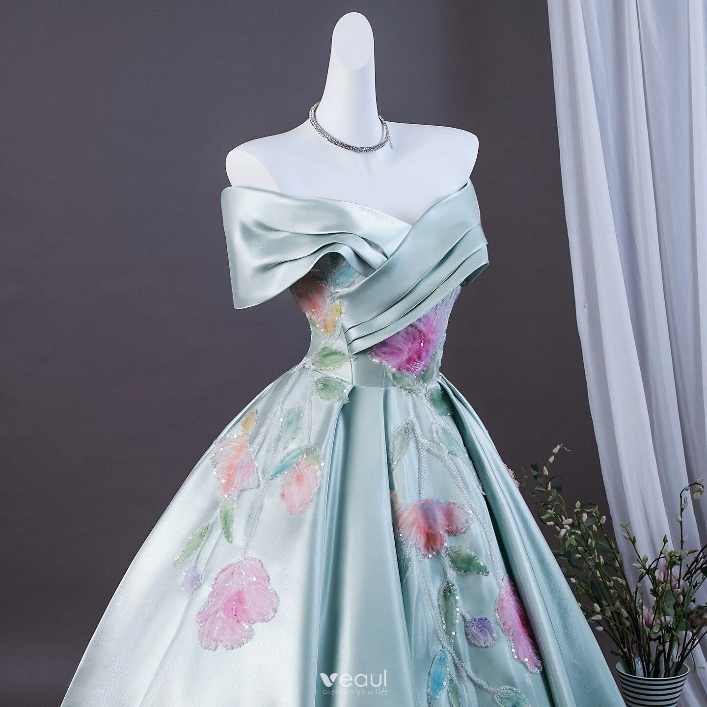 Elegant Mint Green Beading Sequins Appliques Prom Dresses 2026 Ball Gown Short Sleeve Elegant Mint Green Beading Sequins Appliques Prom Dresses 2026 Ball Gown Short Sleeve