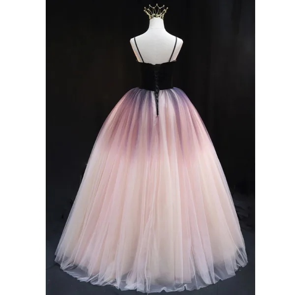 Charming Purple Gradient-Color Prom Dresses 2022 Ball Gown Spaghetti Straps Sleeveless Backless Floor-Length / Long Prom Formal Dresses