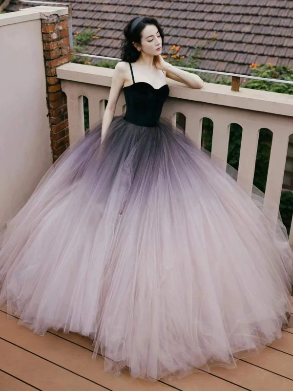 Charming Purple Gradient-Color Prom Dresses 2022 Ball Gown Spaghetti Straps Sleeveless Backless Floor-Length / Long Prom Formal Dresses