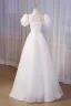 Chinese style Ivory Lace Flower Appliques Cheongsam Evening Dresses Prom Dresses 2023 A-Line / Princess High Neck Puffy Short Sleeve Floor-Length / Long Evening Party Prom