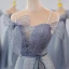 Chic / Beautiful Ocean Blue Glitter Spotted Bridesmaid Dresses 2023 A-Line / Princess Puffy Short Sleeve Backless Floor-Length / Long Bridesmaid