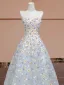 Flower Fairy White Lace Flower Appliques Prom Dresses 2024 A-Line / Princess Strapless Sleeveless Backless Floor-Length / Long Prom Formal Dresses
