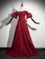 Fashion Burgundy Split Front Prom Dresses 2024 A-Line / Princess Strapless Sleeveless Backless Sweep Train Prom Formal Dresses