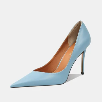 Elegante Hemelsblauw Ol Kantoor Pumps 2026 Leer 7 Cm Naaldhakken Stiletto Spitse Neus Hoge Hakken