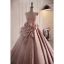 Vintage / Retro Dusky Pink Satin Prom Dresses 2023 Ball Gown Strapless Sleeveless Backless Bow Appliques Floor-Length / Long Prom Formal Dresses