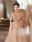 Charming Champagne Beading Tassel Sequins Evening Dresses 2023 A-Line / Princess Scoop Neck Backless Short Sleeve Floor-Length / Long Evening Party Formal Dresses