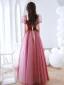 Chic / Beautiful Burgundy Prom Dresses 2022 A-Line / Princess Square Neckline Puffy Short Sleeve Backless Floor-Length / Long Formal Dresses