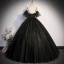 Bling Bling Noire Paillettes Robe De Bal 2023 Robe Boule Bretelles Spaghetti Manches Courtes Dos Nu Longue Promo Robe De Ceremonie