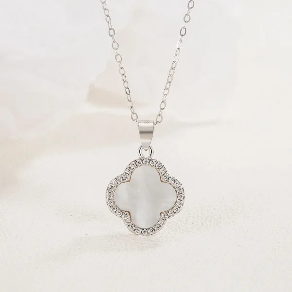 Chic / Beautiful Sterling Silver Prom Rhinestone Clover Green Leaf Necklaces 2023 Accessories