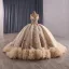 Luxury / Gorgeous Champagne Handmade  Rhinestone Appliques Sequins Prom Dresses 2025 Ball Gown Off-The-Shoulder Short Sleeve Backless Court Train Formal Dresses