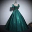 Vintage / Retro Dark Green Beading Lace Flower Prom Dresses 2024 Ball Gown Scoop Neck Puffy Short Sleeve Backless Floor-Length / Long Prom Formal Dresses