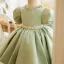 Elegant Sage Green Short Prom Flower Girl Dresses 2022 Ball Gown Scoop Neck Pearl Rhinestone Puffy Short Sleeve Bow Flower Girl Dresses