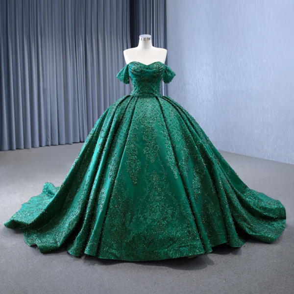 Luxury / Gorgeous Gold Beading Pearl Sequins Chapel Train Prom Dresses 2024 Off-The-Shoulder Sleeveless Backless Prom Formal Dresses