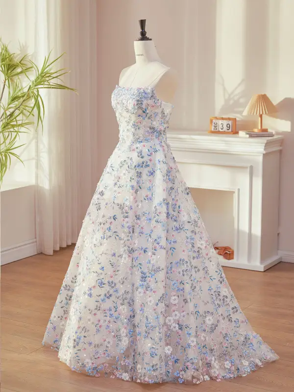 Blomsterfe Himmelen Blå Beading Paljetter Appliques Ballkjoler 2026 Ballkjole Strapless Uten Ermer Ryggløse