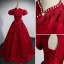 Elegant Burgundy Prom Dresses 2022 Ball Gown High Neck Pearl Lace Flower Short Sleeve Backless Floor-Length / Long Formal Dresses