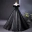 Vintage / Retro Black Beading Sequins Lace Flower Prom Dresses 2025 Ball Gown Off-The-Shoulder Short Sleeve Backless Floor-Length / Long Prom Formal Dresses