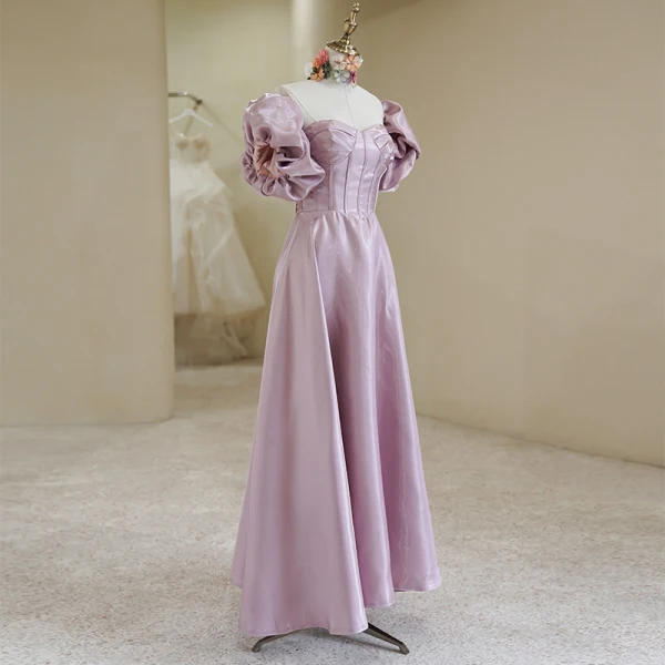 Chic / Beautiful Lavender Prom Dresses 2022 A-Line / Princess Strapless Puffy Short Sleeve Backless Floor-Length / Long Prom Formal Dresses