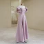 Chic / Beautiful Lavender Prom Dresses 2022 A-Line / Princess Strapless Puffy Short Sleeve Backless Floor-Length / Long Prom Formal Dresses