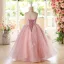 Chic / Beautiful Blushing Pink Appliques Lace Flower Birthday Flower Girl Dresses 2025 Ball Gown Scoop Neck Sleeveless Backless Floor-Length / Long