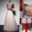 Elegant Burgundy Prom Dresses 2022 A-Line / Princess Square Neckline Puffy Short Sleeve Printing Backless Bow Floor-Length / Long Formal Dresses