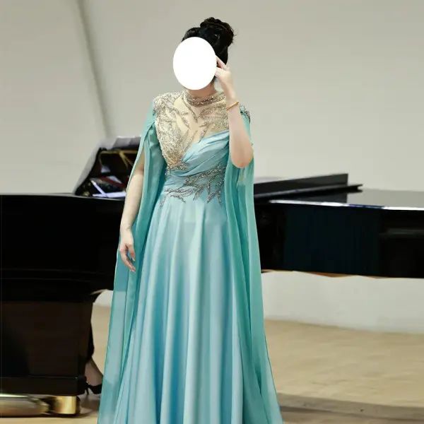 Chinesischer Stil Lavendel Perlenstickerei Pailletten Ballkleider 2026 A Linie Stehkragen Lange Ärmel Sweep / Pinsel Zug Festliche Kleider