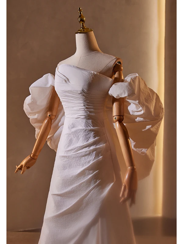 Fashion White Split Front Prom Dresses 2024 A-Line / Princess Off-The-Shoulder Sleeveless Backless Floor-Length / Long Prom Formal Dresses
