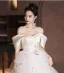 Charming White Lace Flower Wedding Dresses 2024 A-Line / Princess Off-The-Shoulder Short Sleeve Backless Floor-Length / Long