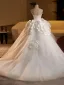 Vintage / Retro White Appliques Beading Pearl Wedding Dresses 2025 Ball Gown Strapless Sleeveless Backless Sweep Train Wedding