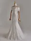 Elegant White Pearl Lace Flower Wedding Dresses 2025 Trumpet / Mermaid Off-The-Shoulder Sleeveless Backless Sweep Train Wedding