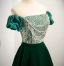 Elegant Dark Green Beading Pearl Sequins Velvet Prom Dresses 2024 A-Line / Princess Off-The-Shoulder Backless Floor-Length / Long Prom Short Sleeve Formal Dresses