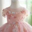 Chic / Belle Rougissant Rose Perle Paillettes Courte Anniversaire Robe Ceremonie Fille 2024 Robe Boule Encolure Dégagée Mancherons Tulle