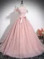 Charming Blushing Pink Beading Tassel Prom Dresses 2024 Ball Gown Strapless Sleeveless Backless Bow Sash Floor-Length / Long Prom Formal Dresses